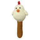 White Hen Stick Hand Crocheted Rattle