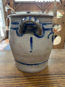 Vintage Salt Glazed European Stoneware Grey and Cobalt Blue Floral Design Crock