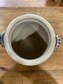 Vintage Salt Glazed European Stoneware Grey and Cobalt Blue Floral Design Crock