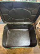 Vintage Green Faux Wicker Litho Tin Picnic Basket with Wooden Handles