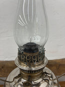 Antique Nickel Plated Rayo Kerosene Lamp with Milk Glass Shade
