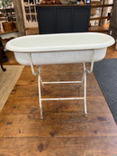 Vintage European Enamel Baby Bathtub on Stand