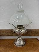 Antique Nickel Plated Rayo Kerosene Lamp with Milk Glass Shade