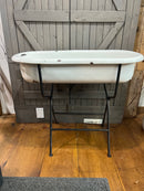 Vintage European Enamel Baby Bathtub on Stand