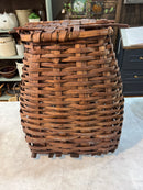 Antique Splint Woven Gathering Basket with Lid