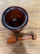 Antique Hand Turned Wooden Mortar and Pestle Set
