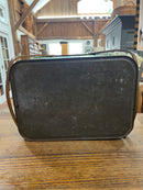 Vintage Green Faux Wicker Litho Tin Picnic Basket with Wooden Handles