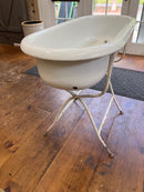 Vintage European Enamel Baby Bathtub on Stand