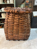 Antique Splint Woven Gathering Basket with Lid