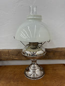 Antique Nickel Plated Rayo Kerosene Lamp with Milk Glass Shade