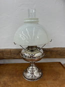 Antique Nickel Plated Rayo Kerosene Lamp with Milk Glass Shade