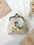 Bird Embroidered Tan Coin Purse