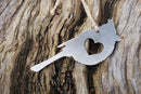 Cardinal Ornament with Heart made from Recycled Raw Steel