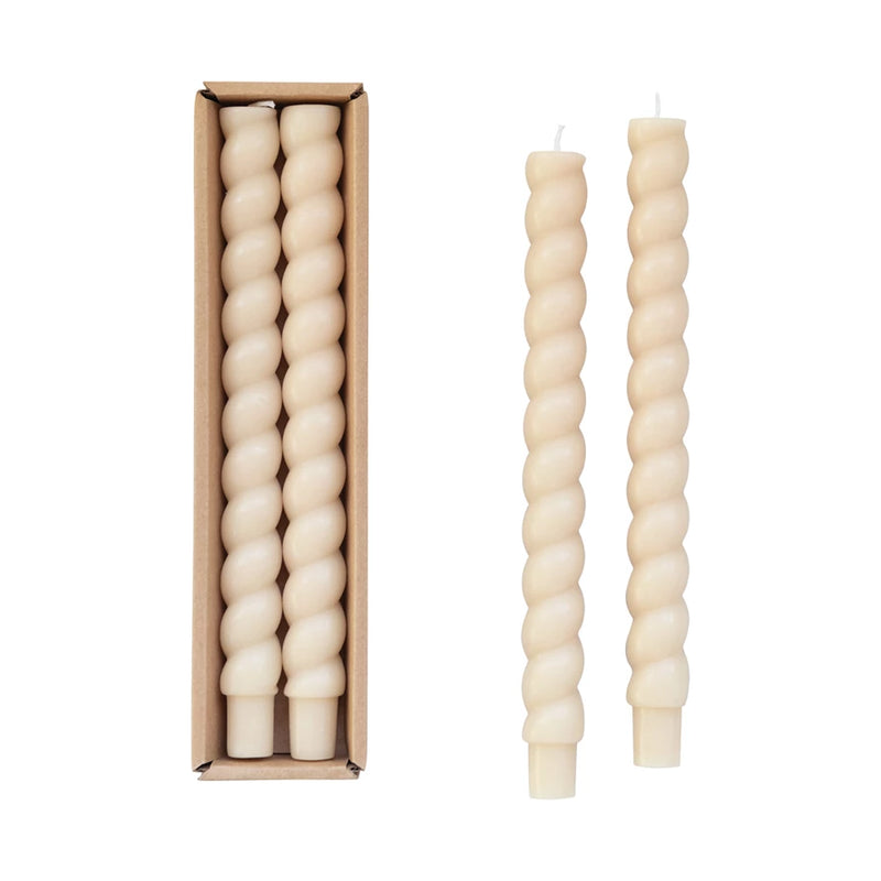 Unscented Twisted Taper Candles in Box, Set of 2 (CREAM or BLACK)