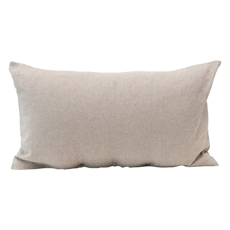 Woven Cotton Houndstooth Lumbar Pillow w/ Metallic Embroidery "I Love You", Black & Cream Color