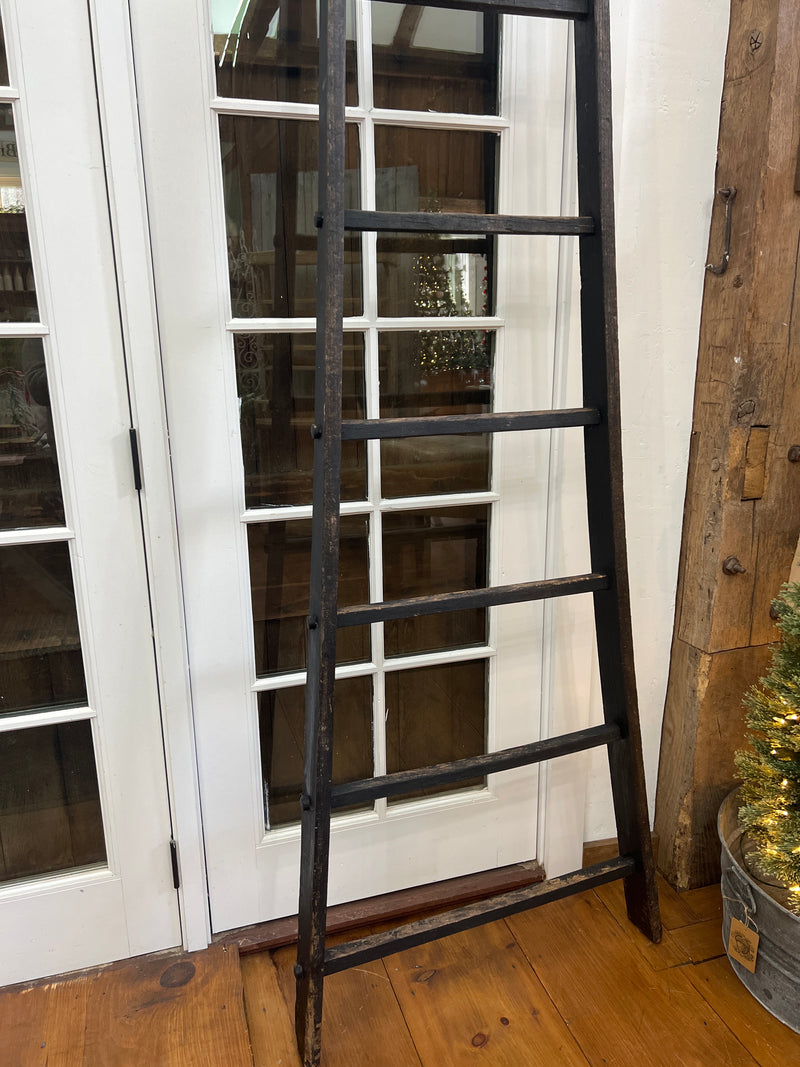 Antique 10’ 5.75” Black Painted Tapered Ladder