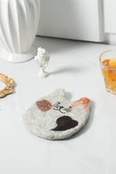 Handmade Felt Coffee Cup Mug Table Mat Coasters - Fatty Cat: Grey