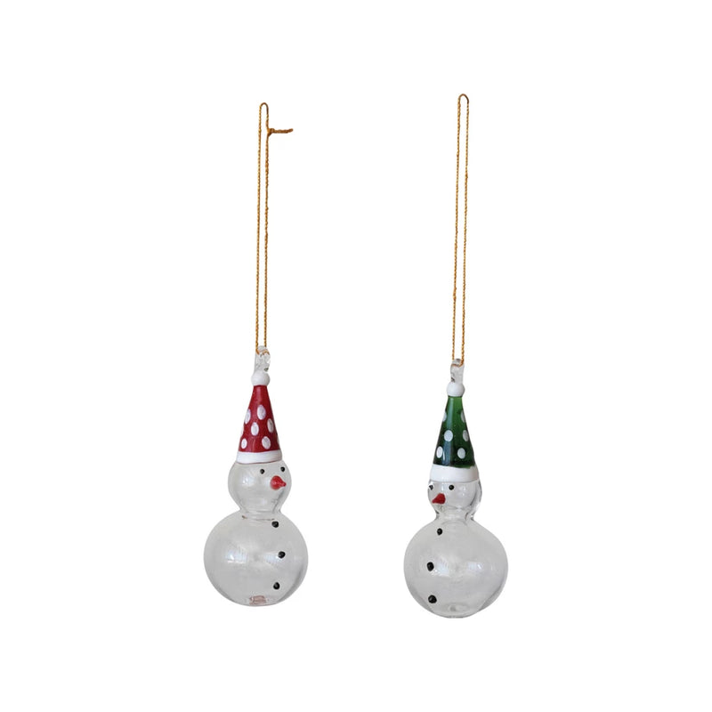 Handmade Glass Snowman Ornament, 2 Colors