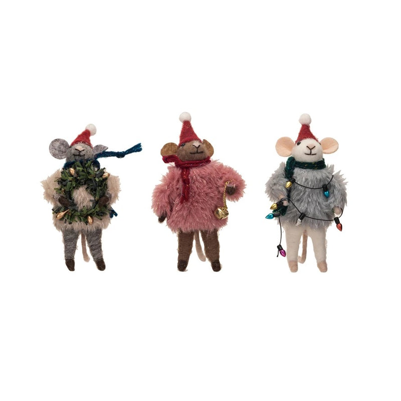 Wool Felt Mouse w/ Faux Fur Sweater, 3 Styles