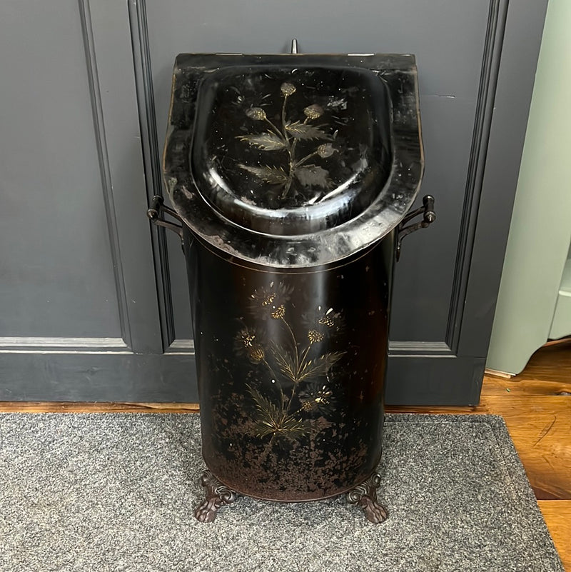 Antique Hand Painted Hearth Coal Scuttle