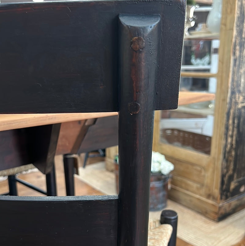 Antique Black Ladder Back Chair with Rush Seat