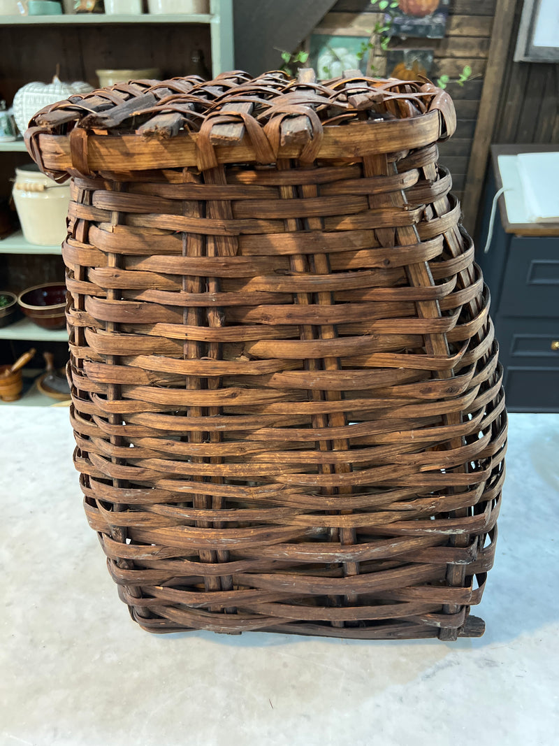 Antique Splint Woven Gathering Basket with Lid