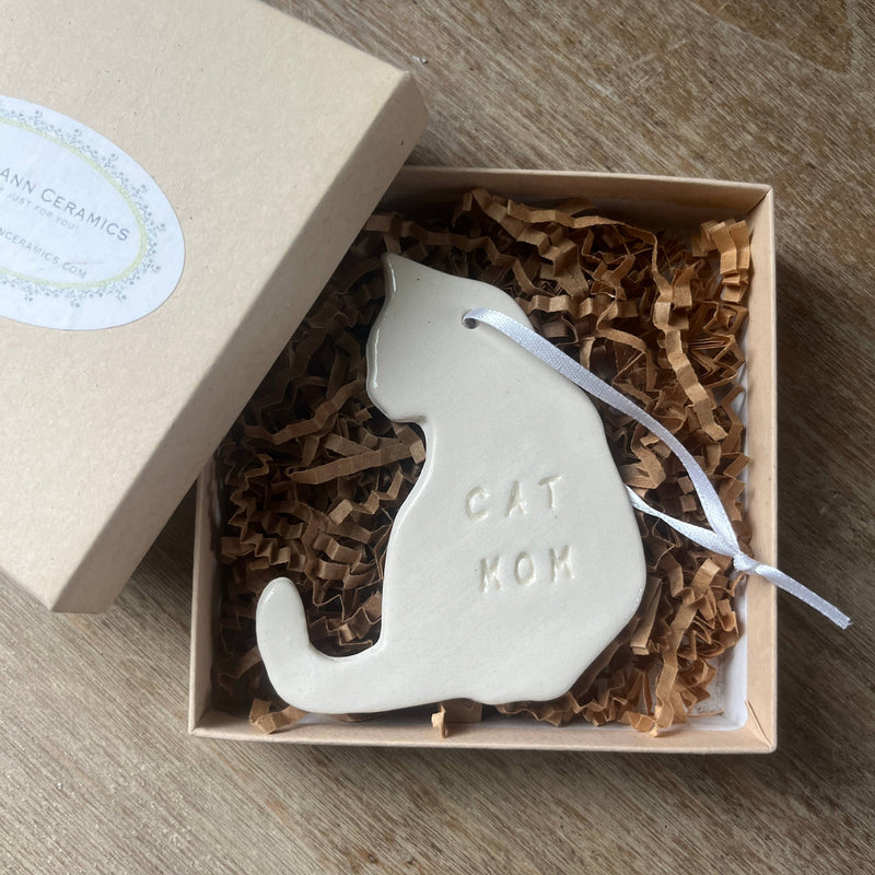 Cat Mom Christmas Ornament  | Handmade Pottery