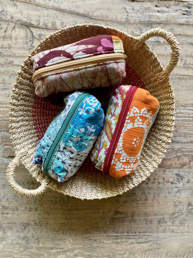 Assortment of Three Cotton Zip Puffy Pouches