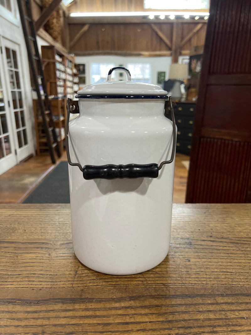 Vintage White Enamelware Milk Pail