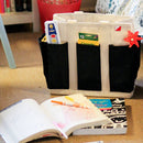 Multi-Pocket Canvas ToteCraft Bag Medium: Natural with Hunter Green