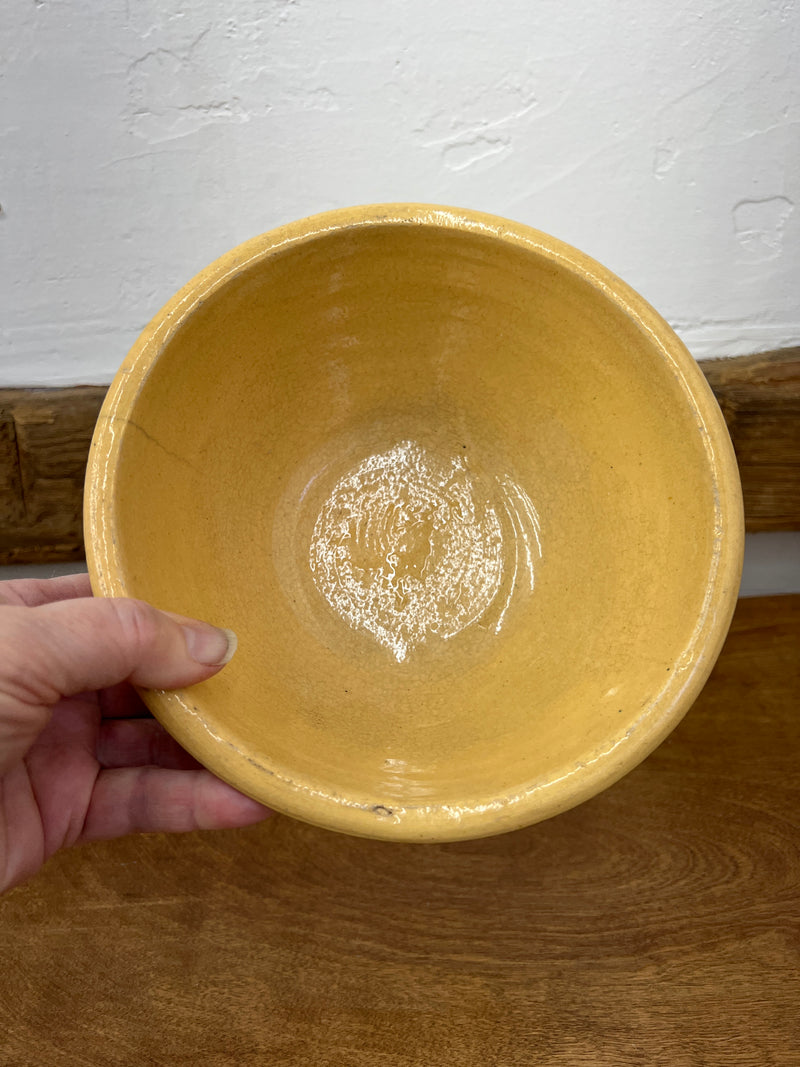 Antique 7” Yellow Ware Three White Banded Bowl