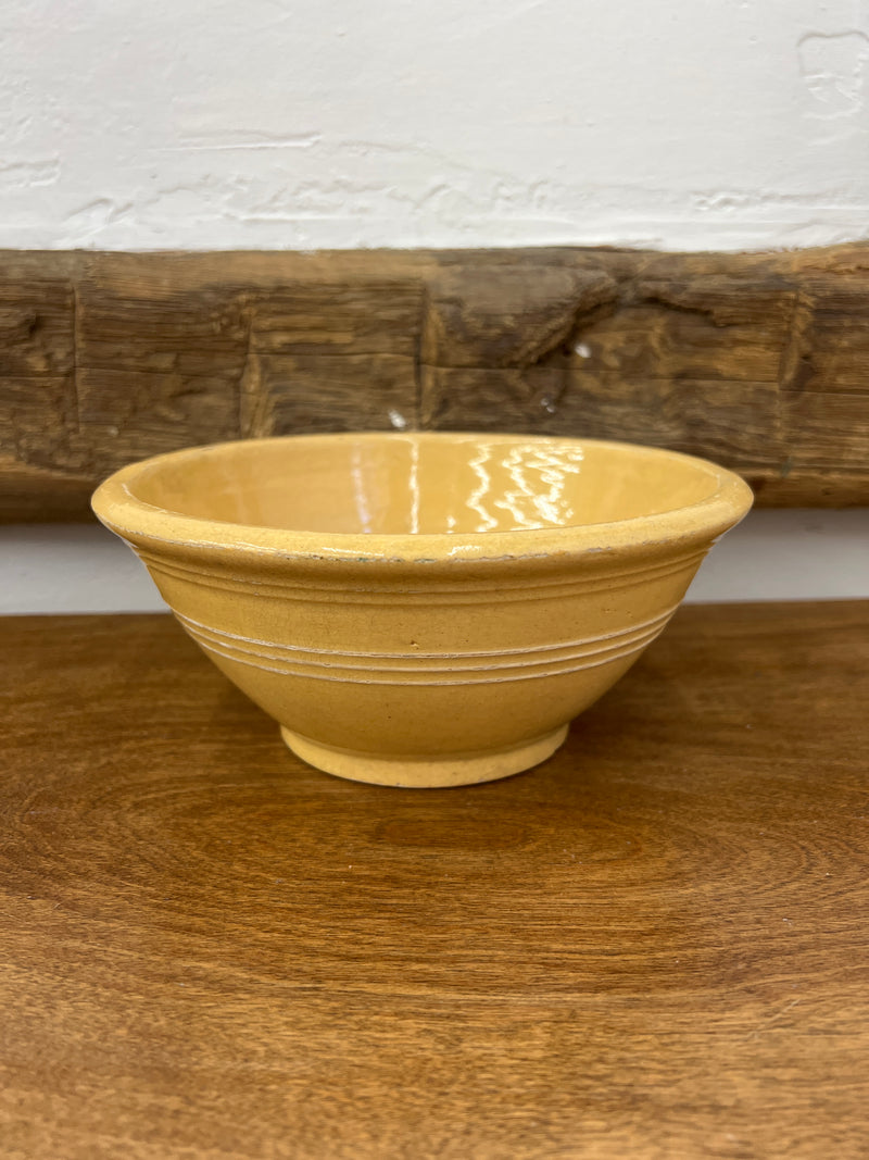 Antique 7” Yellow Ware Three White Banded Bowl