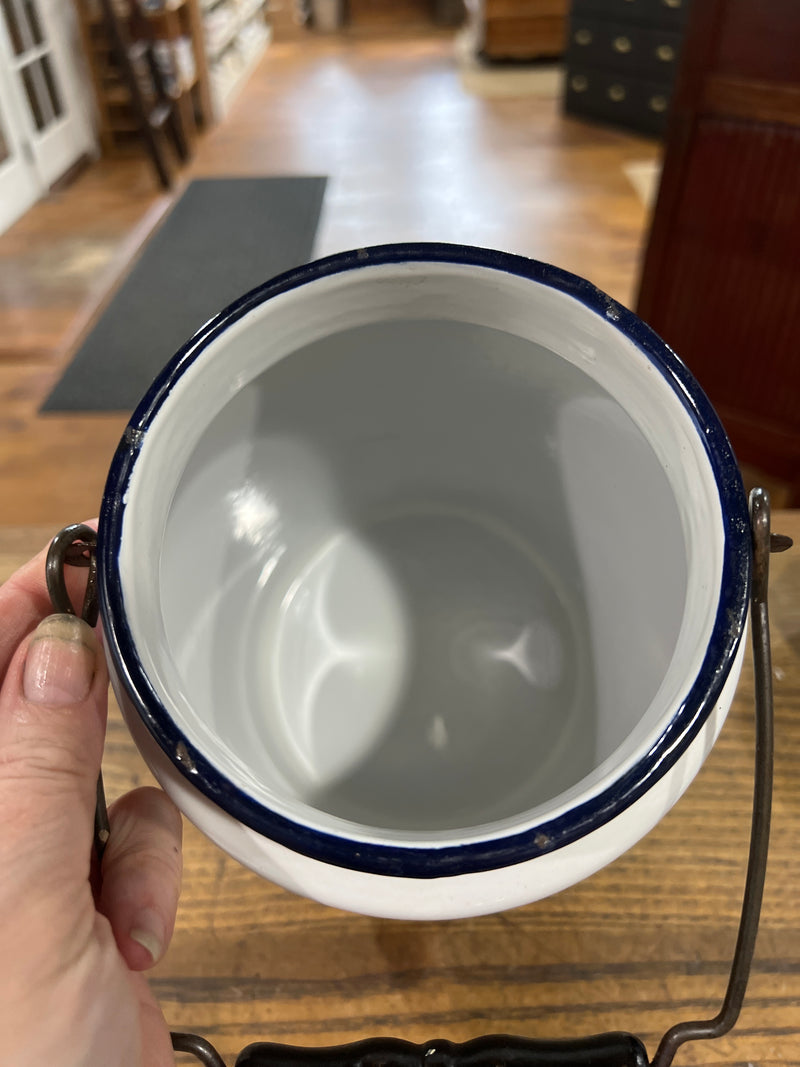 Vintage White Enamelware Milk Pail