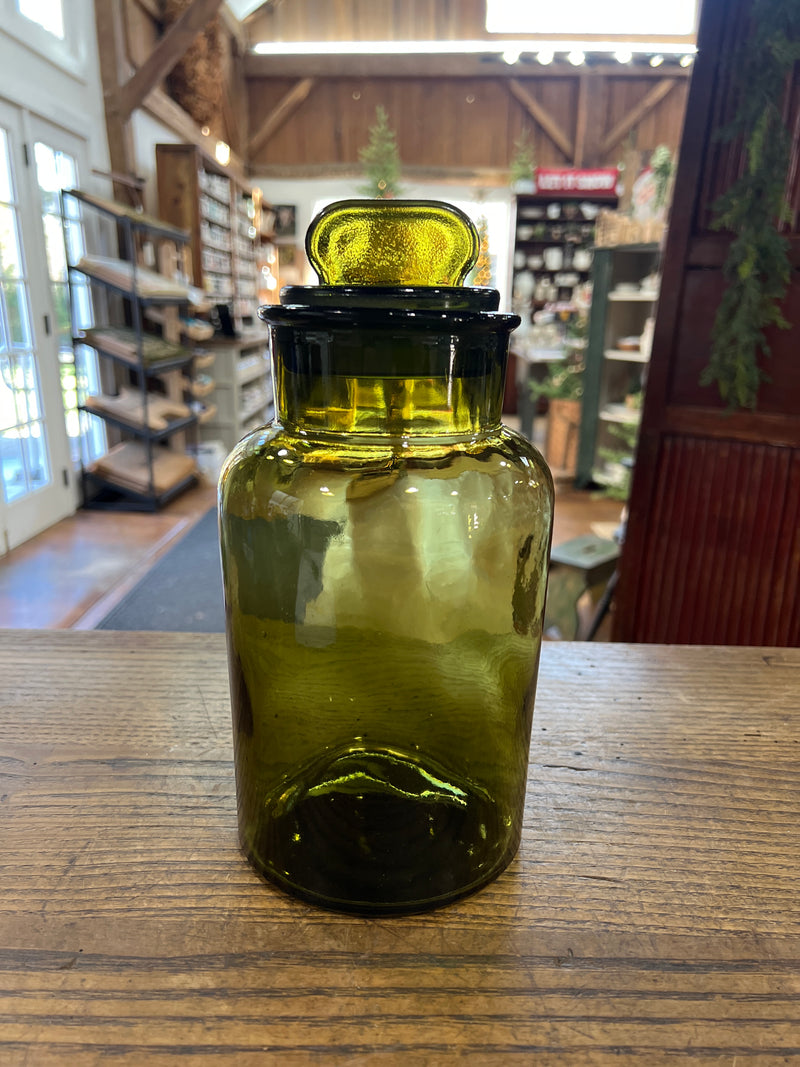 Vintage Green 10” Apothecary Jar w/ Glass Lid