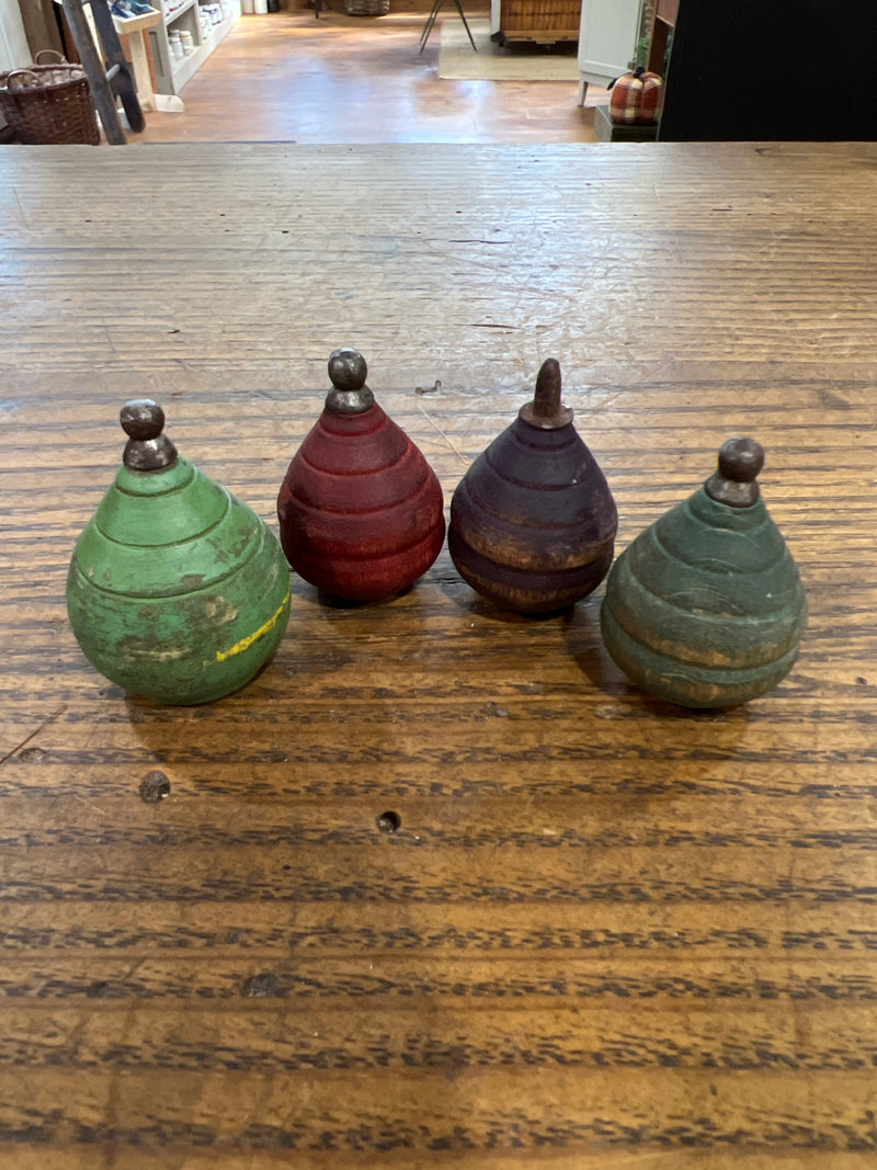 Vintage Wooden Spinning Top with Metal Tip