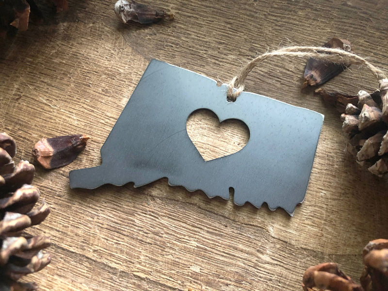 Connecticut State Raw Steel Metal Ornament