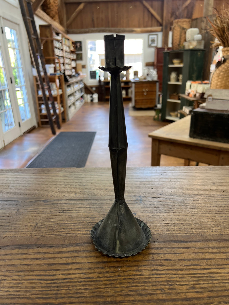 Vintage 11” Tall Tin Candlestick