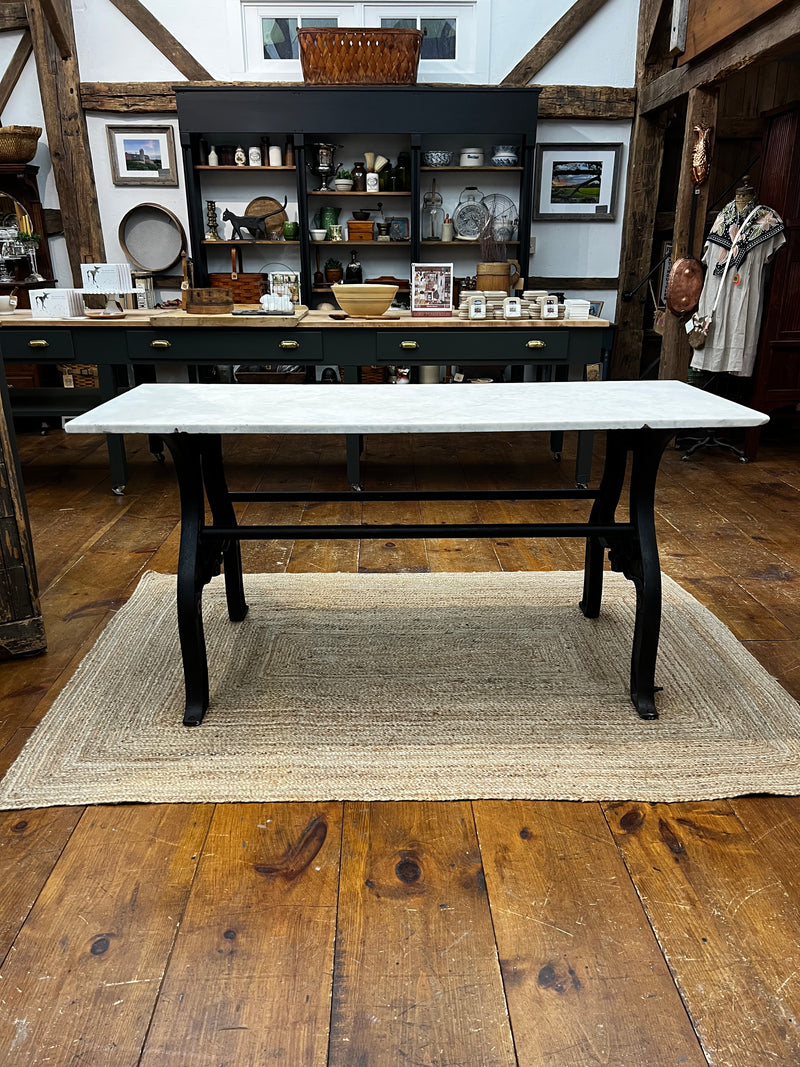 Antique Marble Top on Cast Iron Machine Base Table