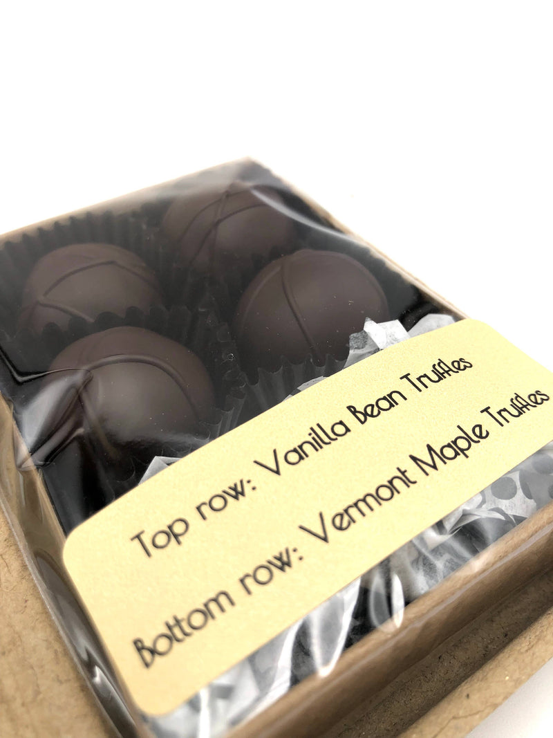 4 Piece Dark Chocolate Truffles: Vanilla Bean & VT Maple