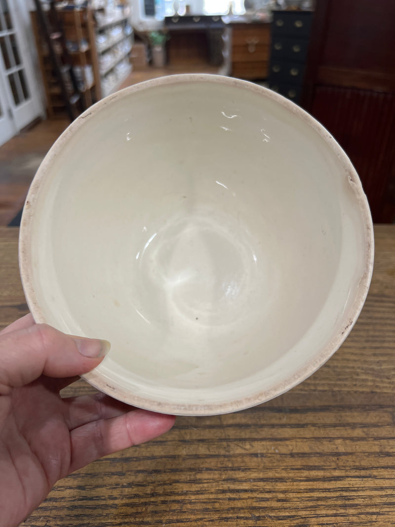 Antique Stoneware Bowl with Cobalt Blue Bands