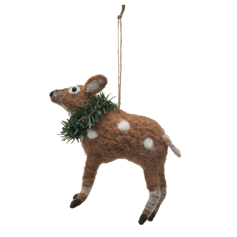 Handmade Wool Felt Deer w/ Wreath Ornament