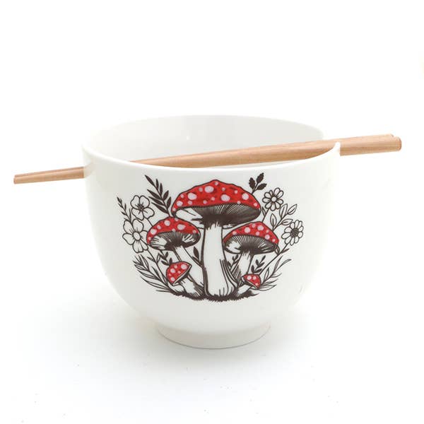 Mushroom Noodle Bowl with Chopsticks