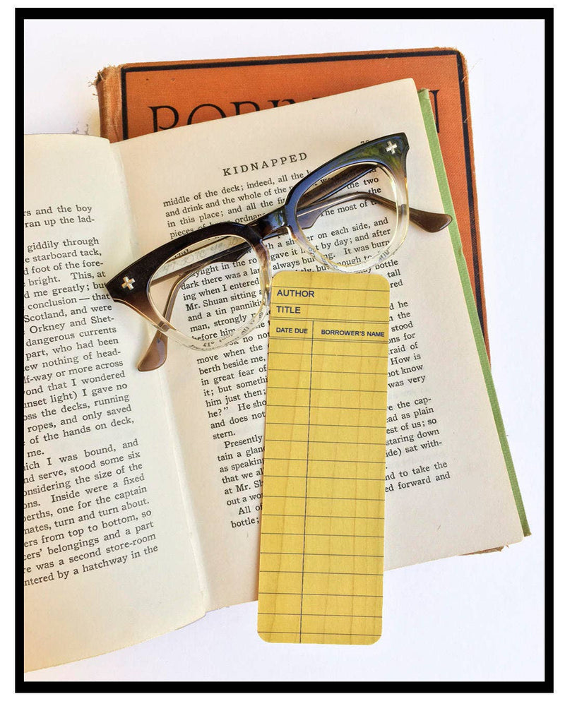 Yellow Library Card Wooden Bookmark