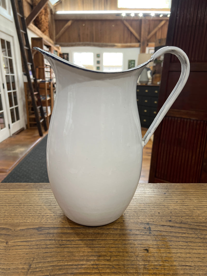 Vintage 11” White Enamel Pitcher