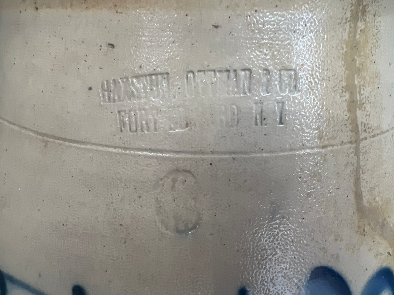 Antique Haxstun Ottman + Co. Fort Edward, NY 6 Gallon Stoneware Crock with Cobalt Floral Decoration