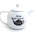 Stoneware Teapot "Drink Tea Read Books Be Happy"
