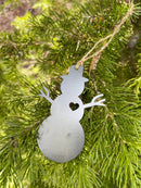 Snowman Christmas Ornament with Heart made from Raw Steel