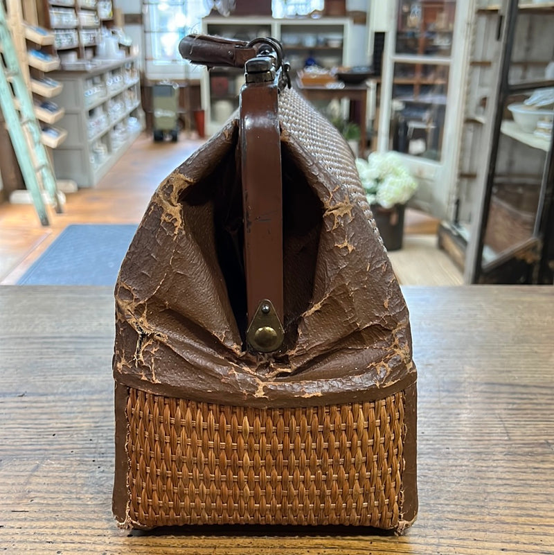 Vintage Leather + Wicker Doctor/Travel Bag
