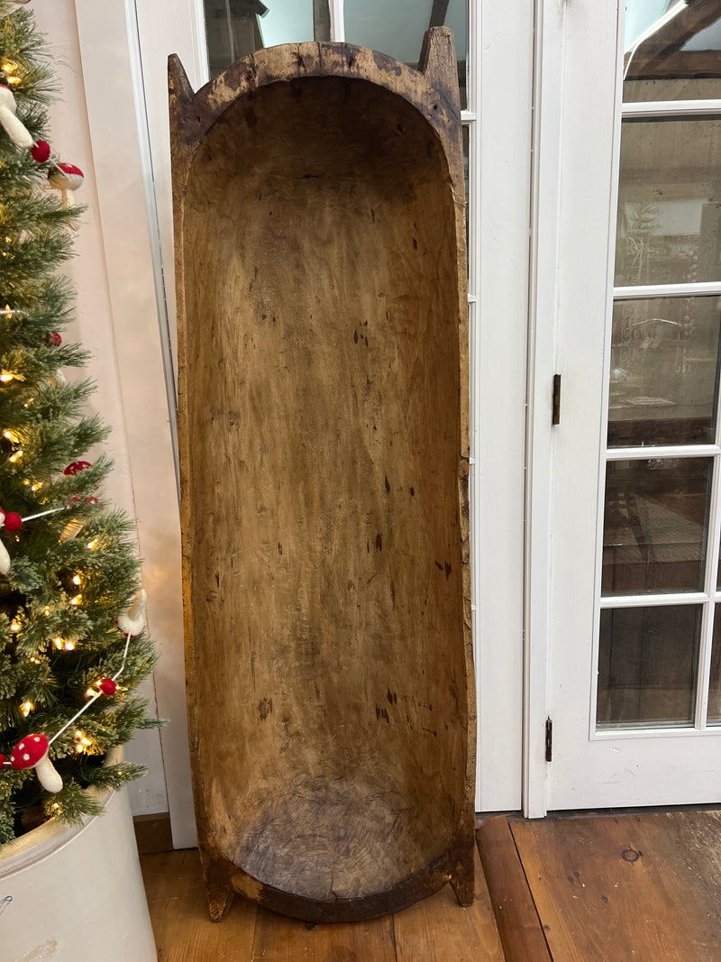 Antique 66.5” Long European Dough Bowl