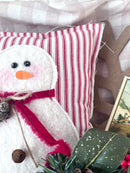 Primitive Snowman Decorative Pillow |  Red Ticking